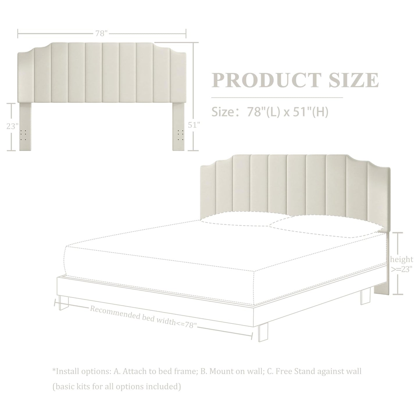 Velvet Wall Mounted Queen Headboard – Black