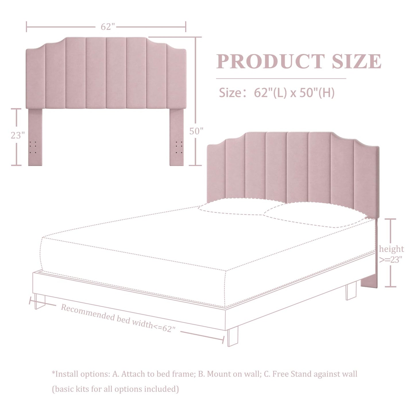 Velvet Wall Mounted Queen Headboard – Black