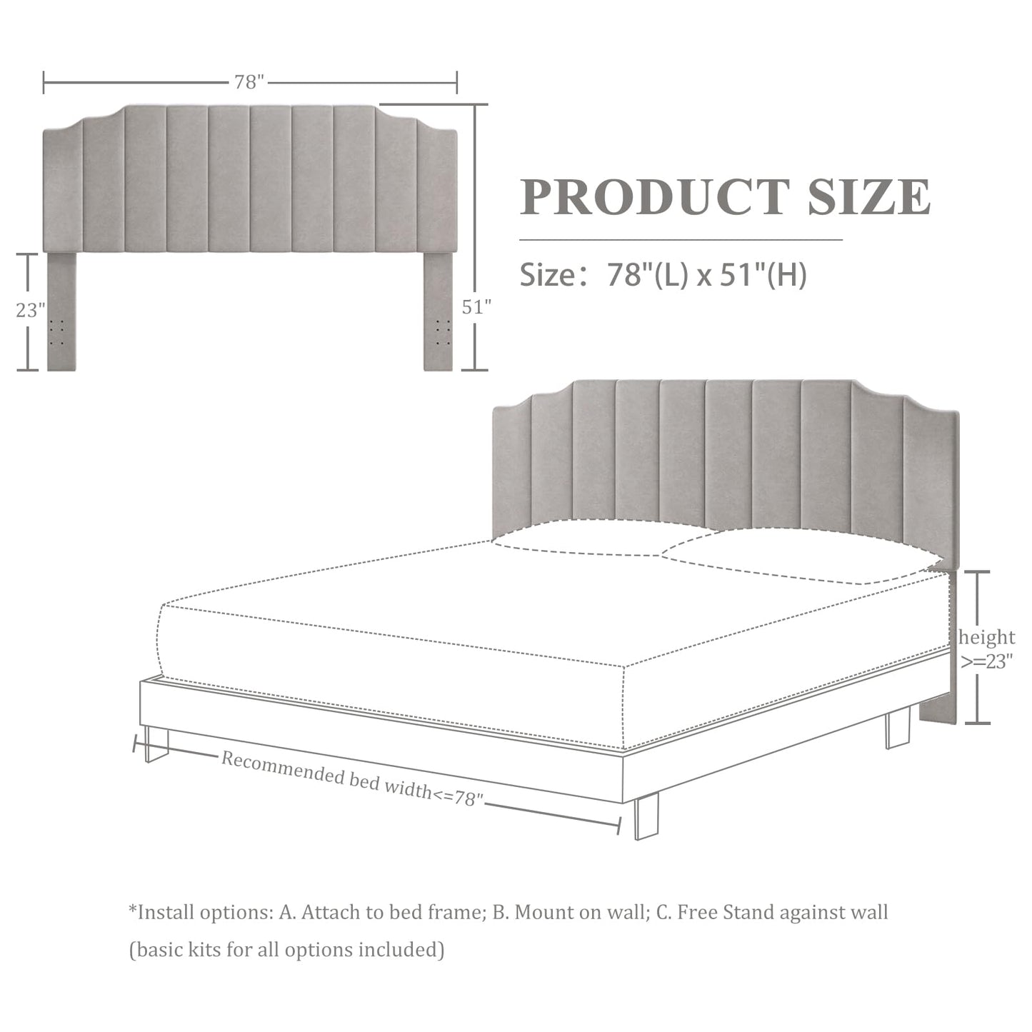 Velvet Wall Mounted Queen Headboard – Black