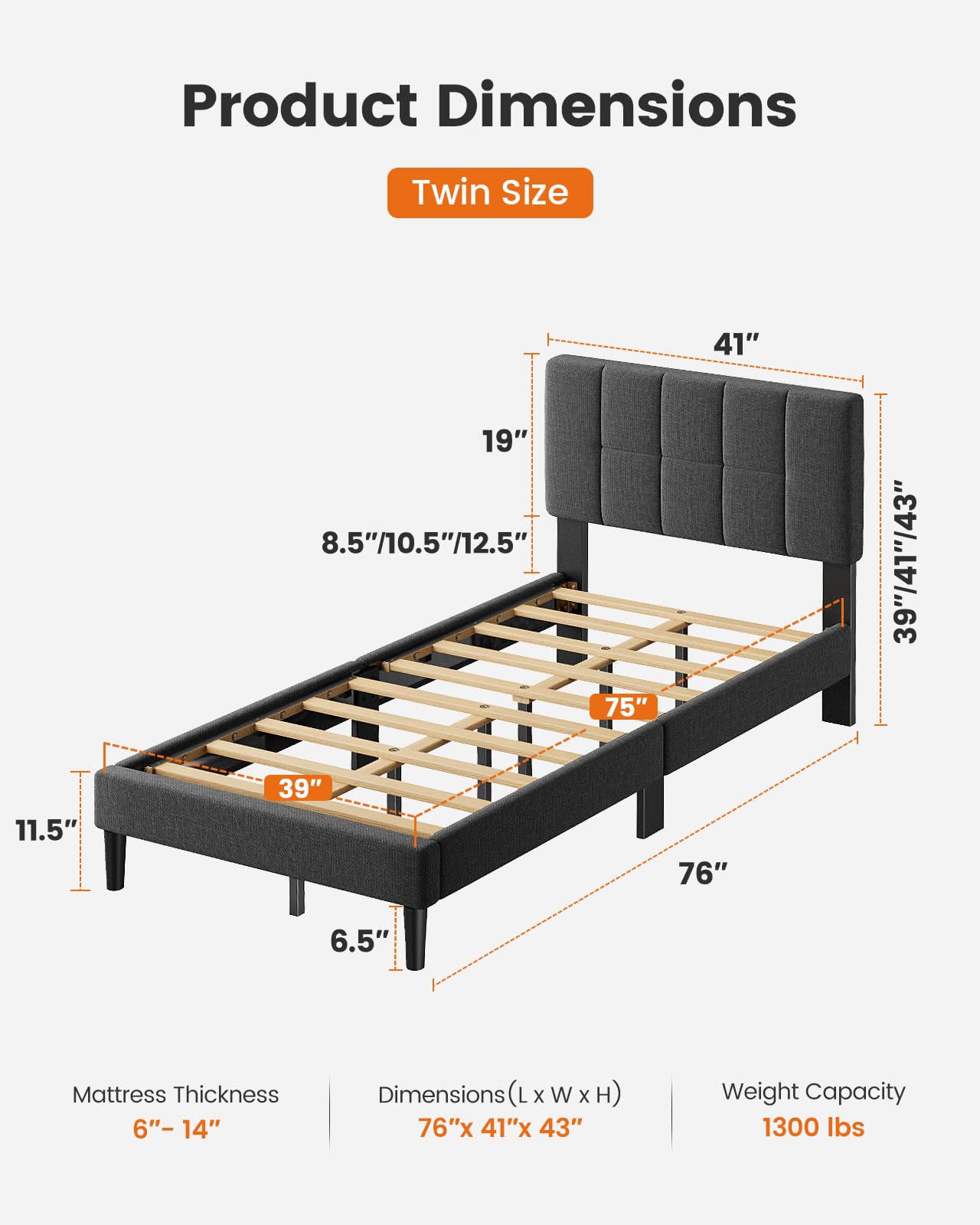 Pipishell Queen Upholstered Platform Bed Frame
