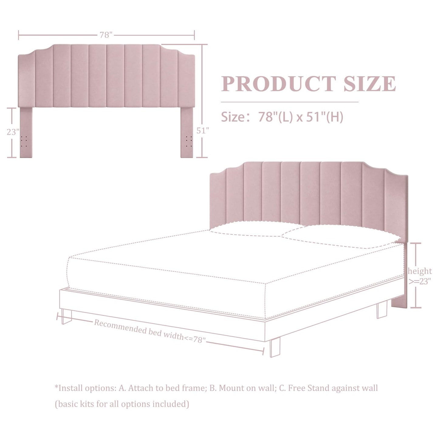 Velvet Wall Mounted Queen Headboard – Black