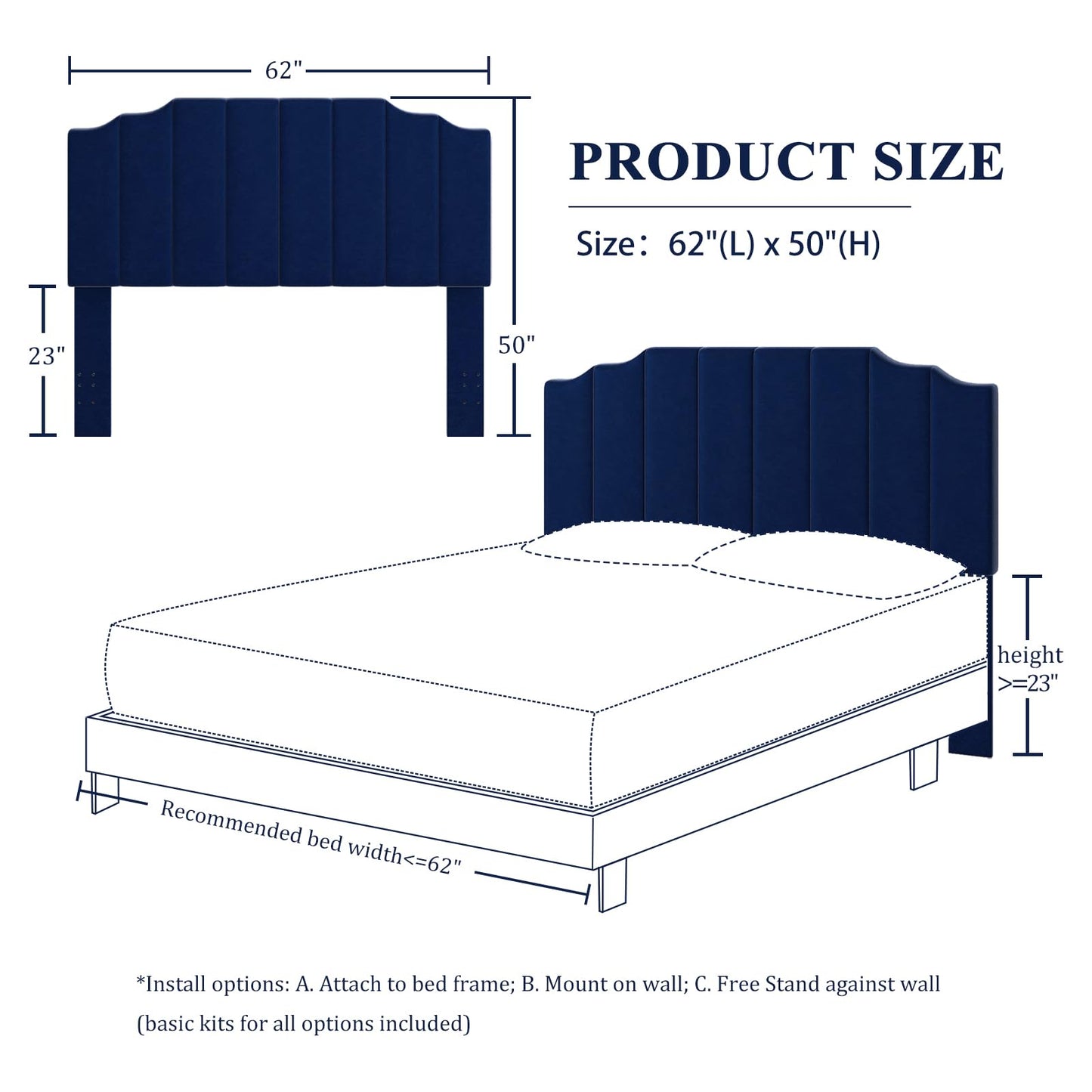 Velvet Wall Mounted Queen Headboard – Black