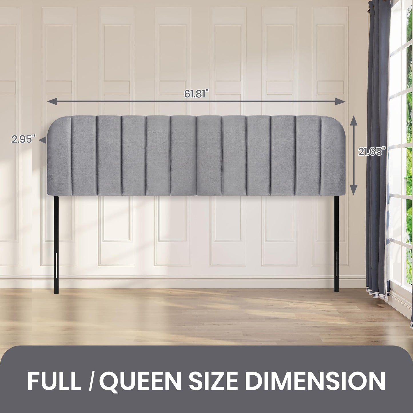 Upholstered Queen Headboard with Metal Legs – Beige