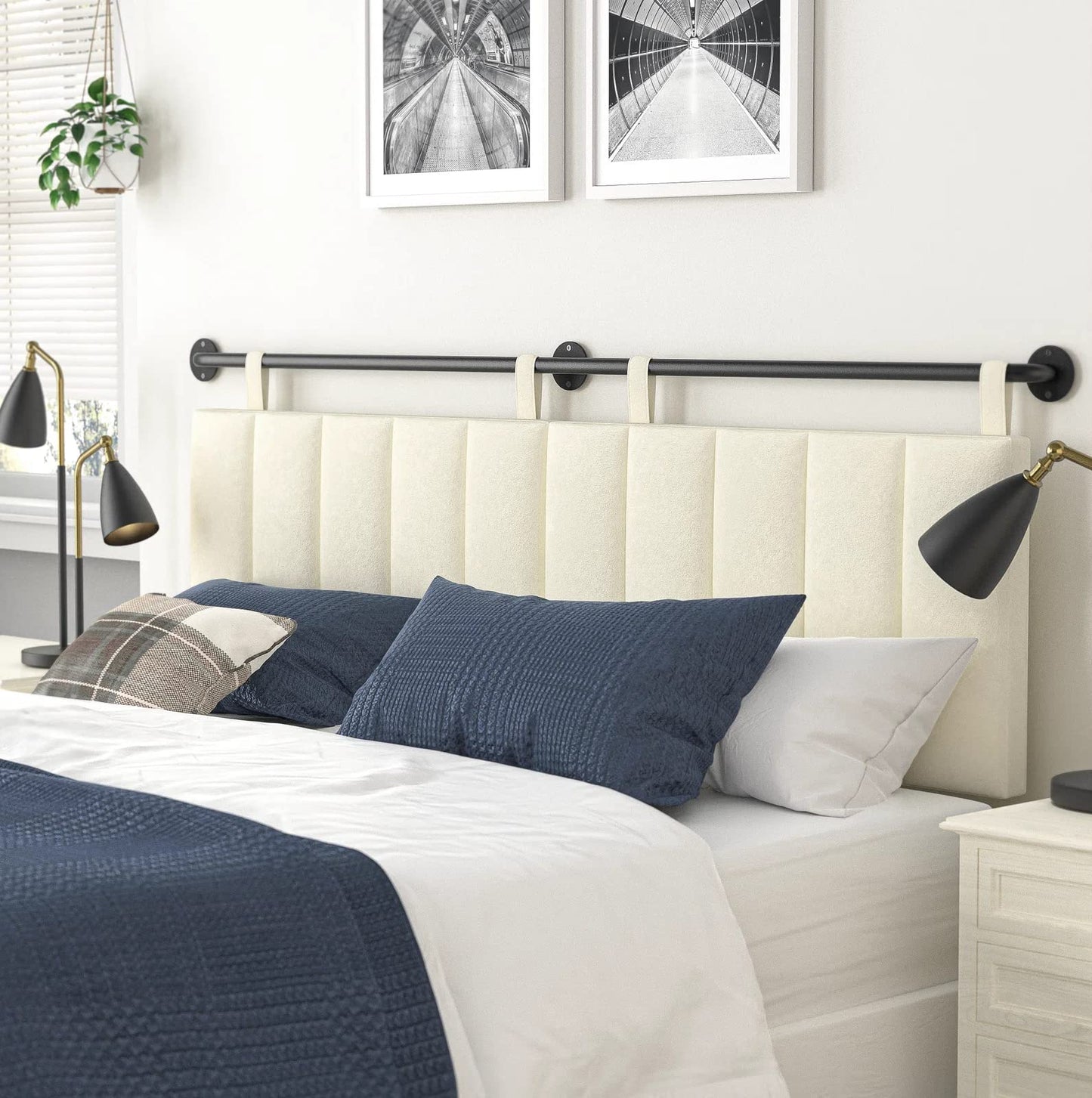 Linen Wall Mounted Queen Headboard – Beige