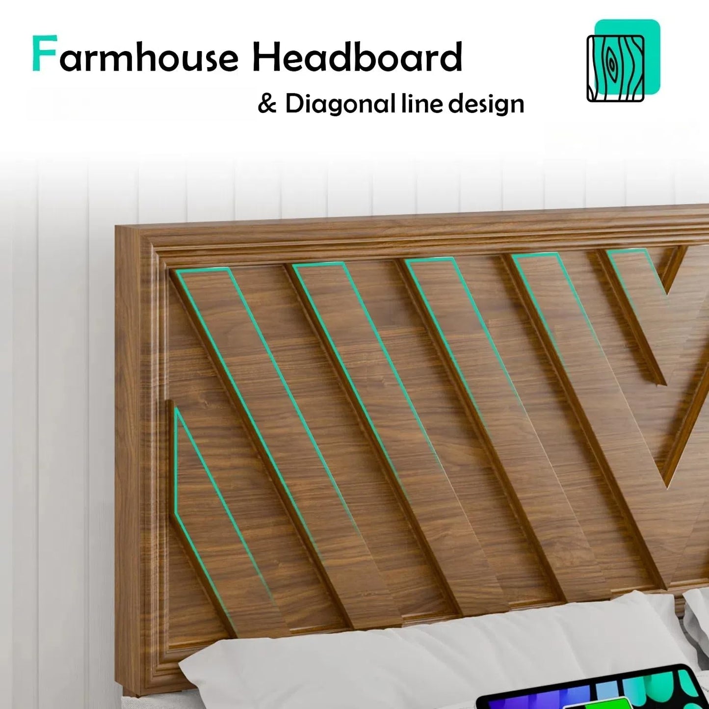 Full Farmhouse Platform Bed (LED & USB)
