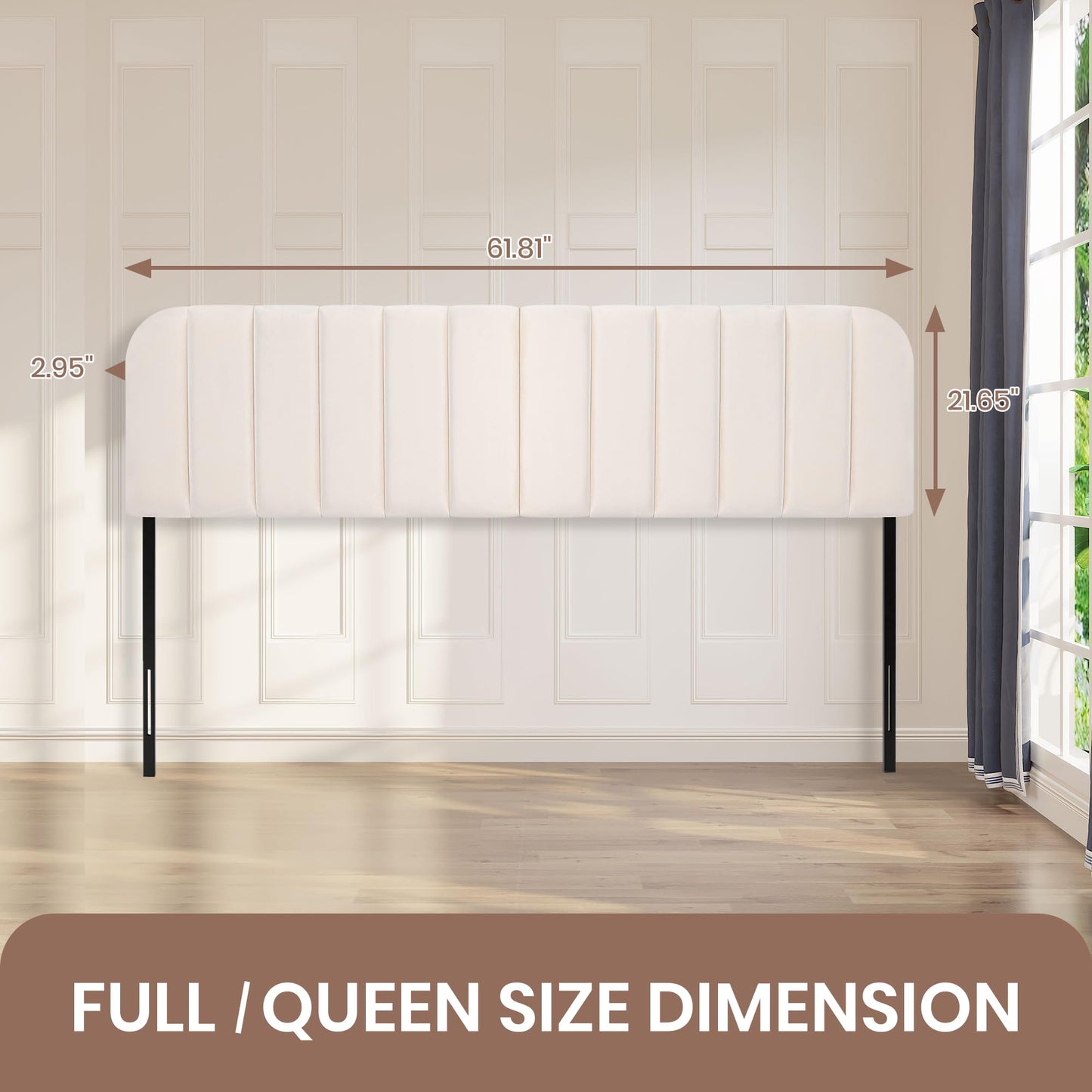 Upholstered Queen Headboard with Metal Legs – Beige