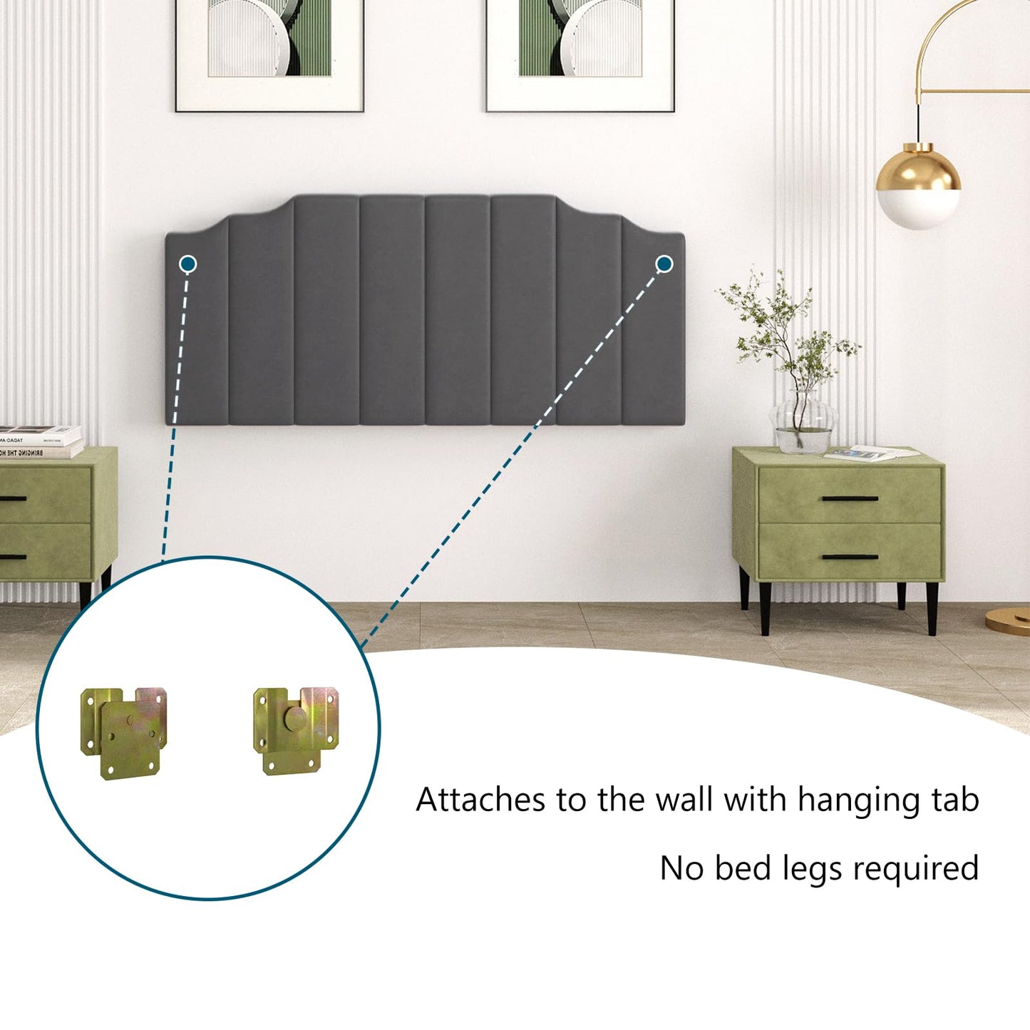 Velvet Wall Mounted Queen Headboard – Black