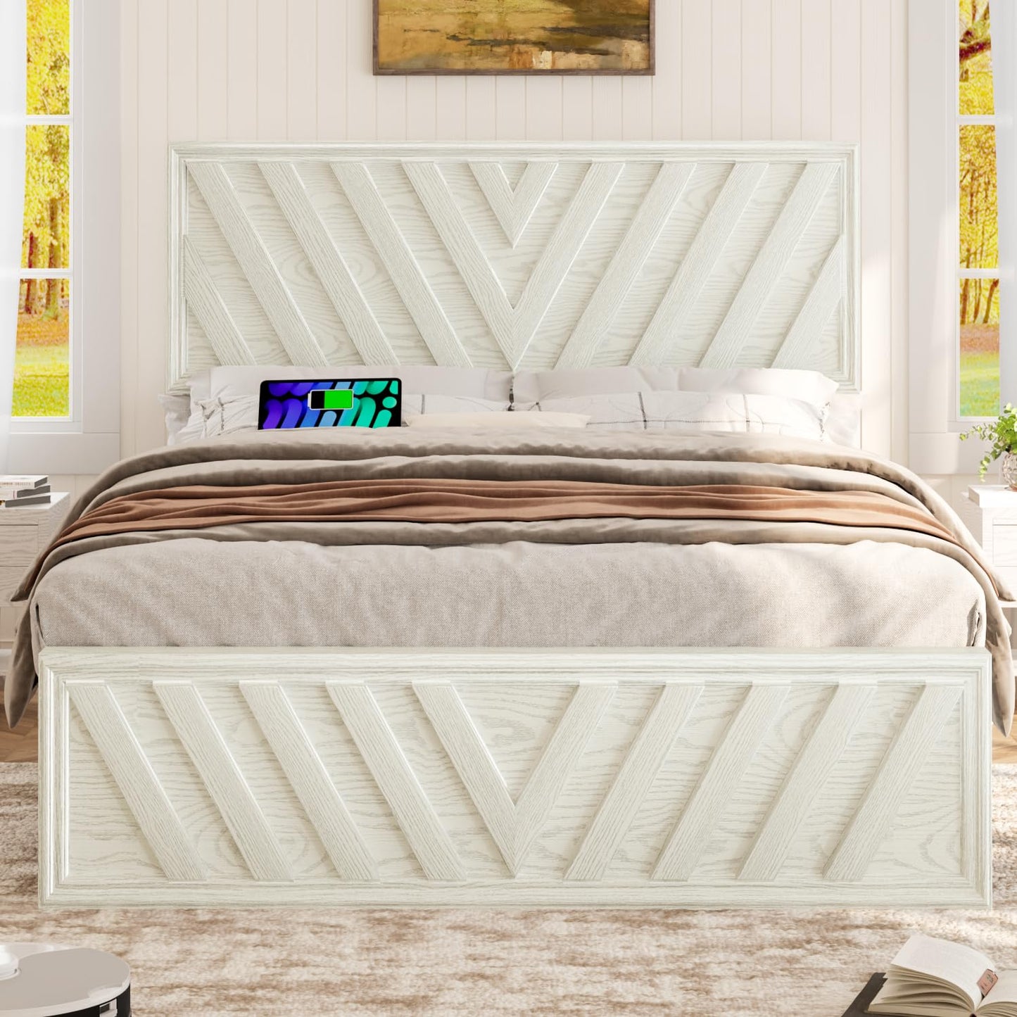 Full Farmhouse Platform Bed (LED & USB)
