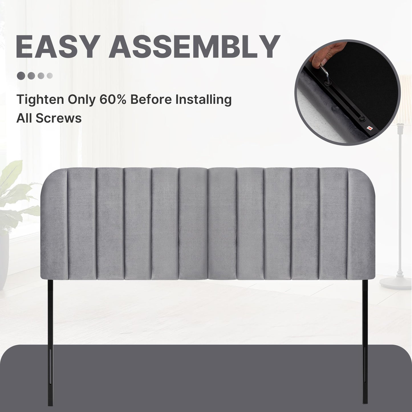 Upholstered Queen Headboard with Metal Legs – Beige