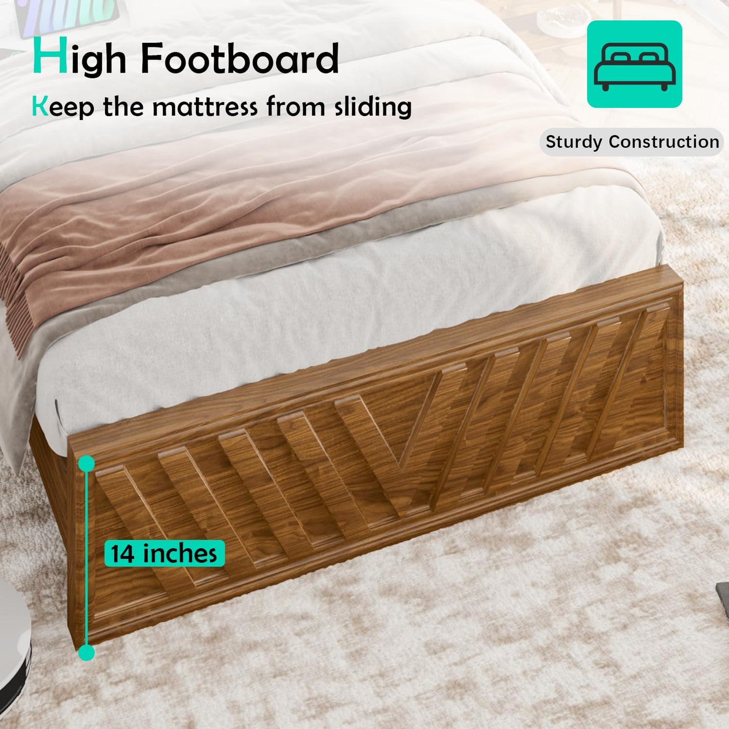 Full Farmhouse Platform Bed (LED & USB)