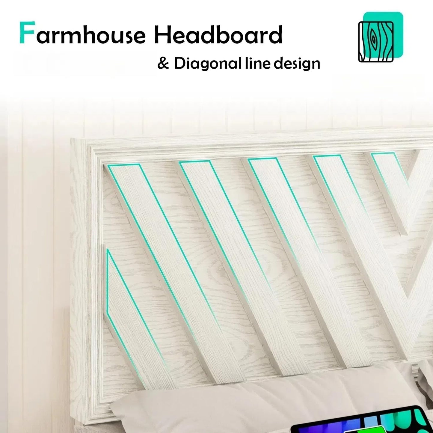Full Farmhouse Platform Bed (LED & USB)