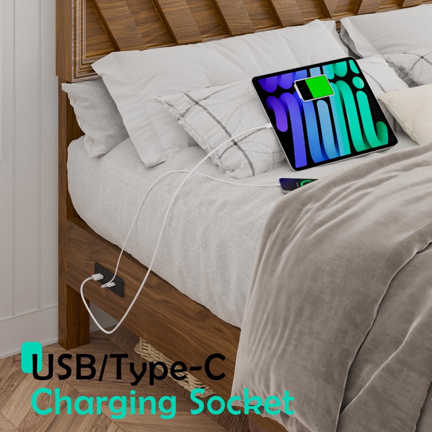 Full Farmhouse Platform Bed (LED & USB)