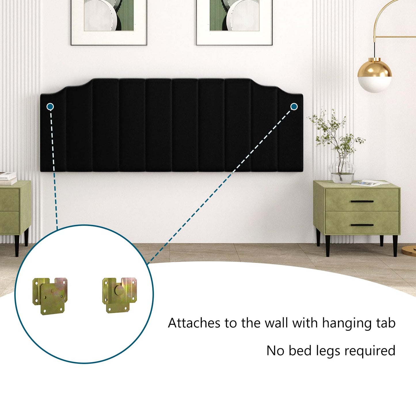 Velvet Wall Mounted Queen Headboard – Black