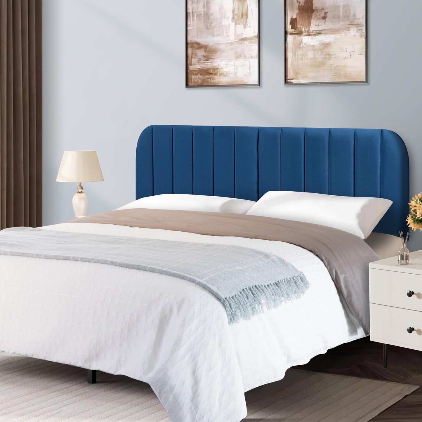 Upholstered Queen Headboard with Metal Legs – Beige