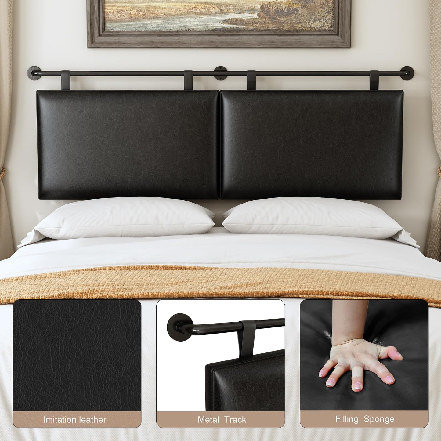 Linen Wall Mounted Queen Headboard – Beige