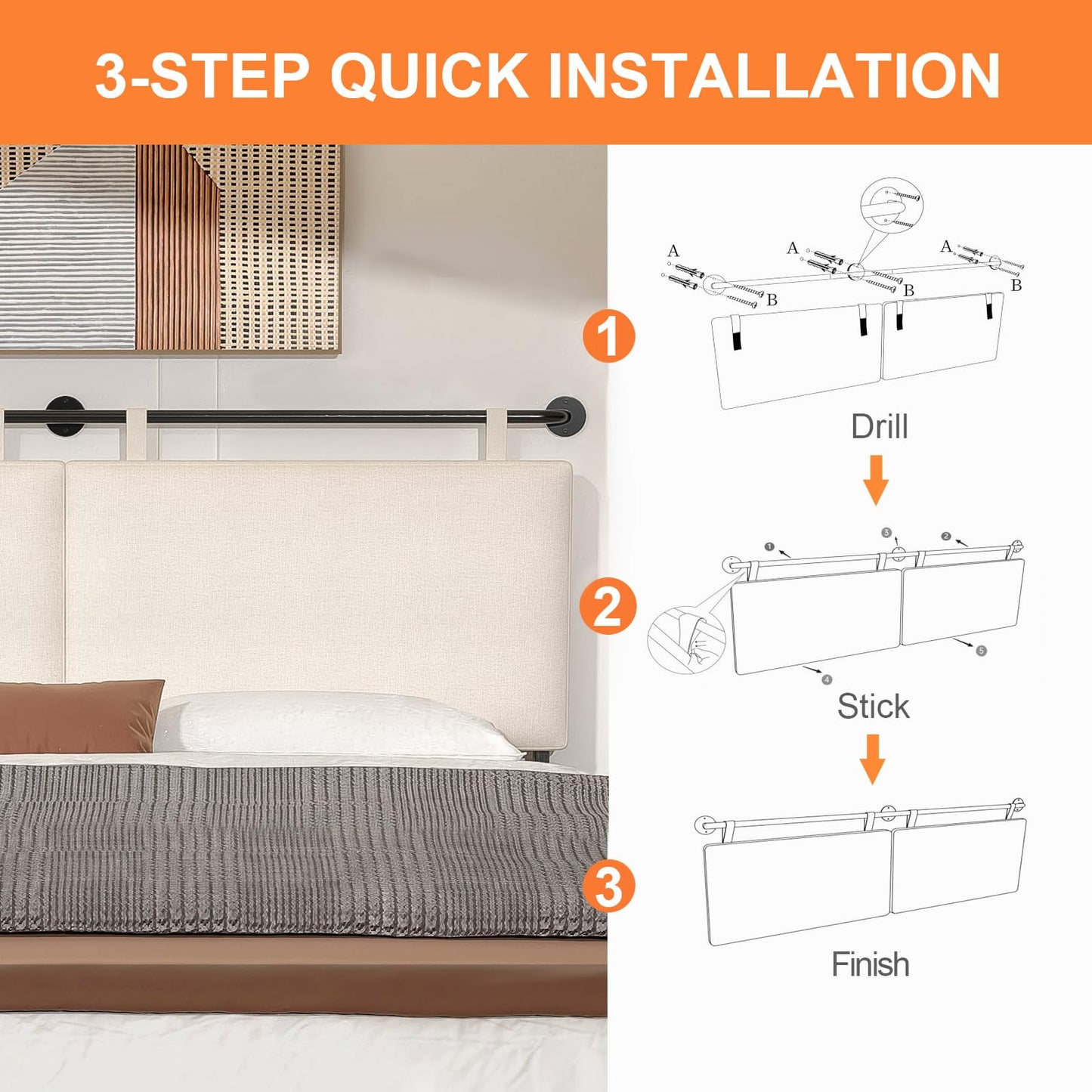 Linen Wall Mounted Queen Headboard – Beige
