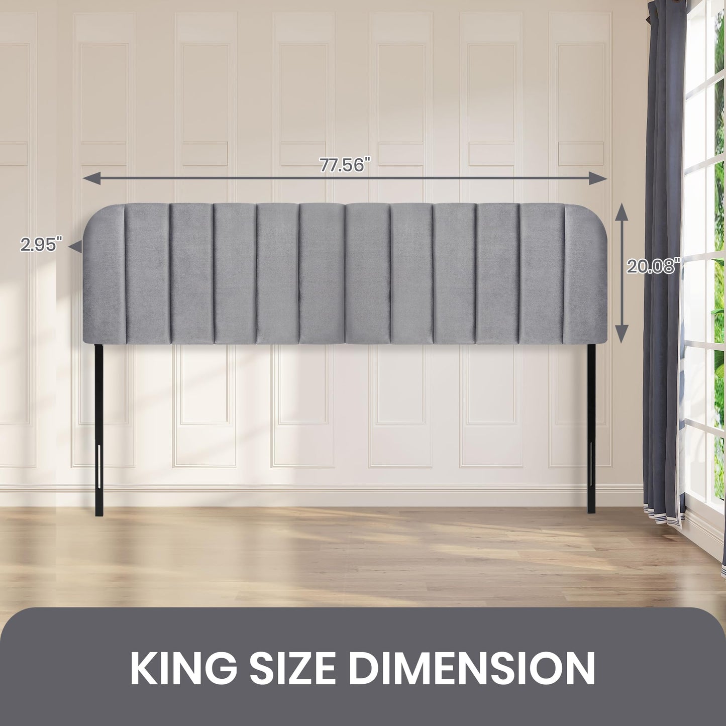 Upholstered Queen Headboard with Metal Legs – Beige