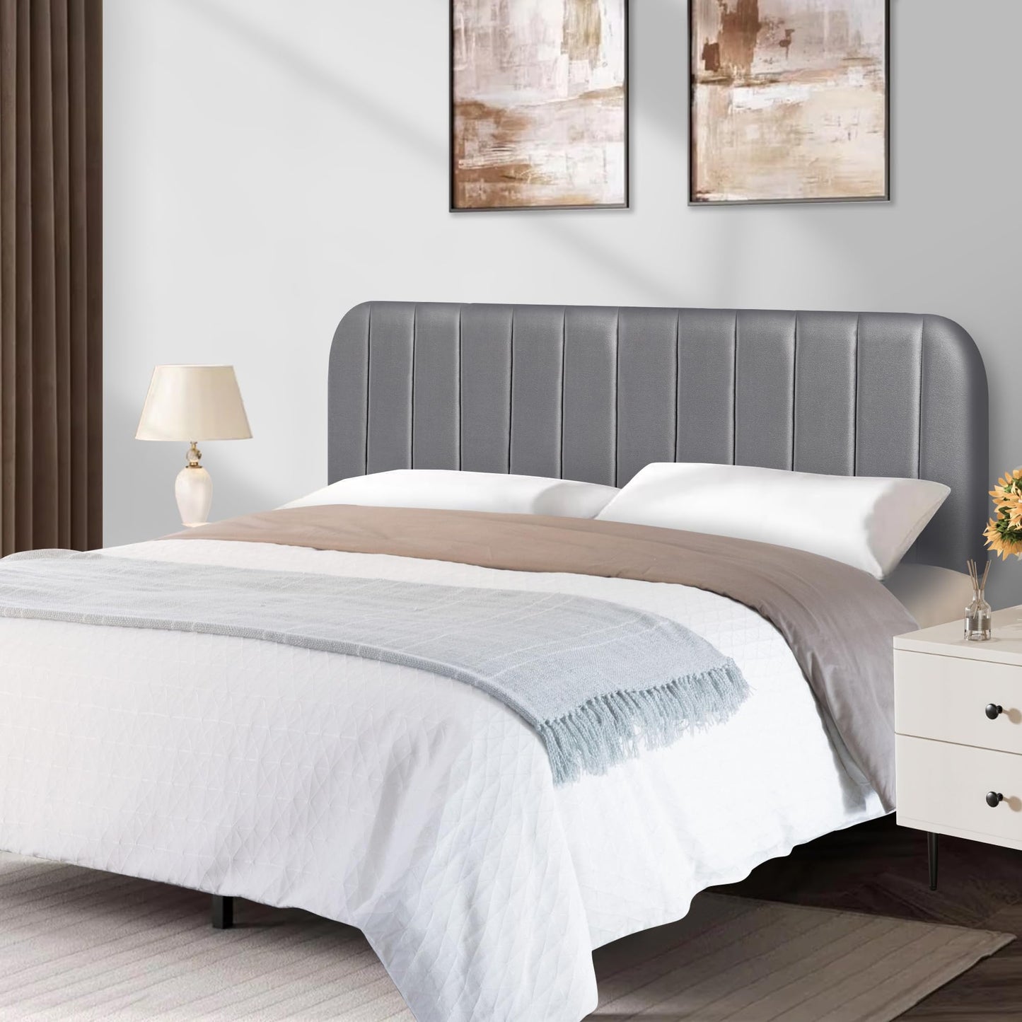 Upholstered Queen Headboard with Metal Legs – Beige