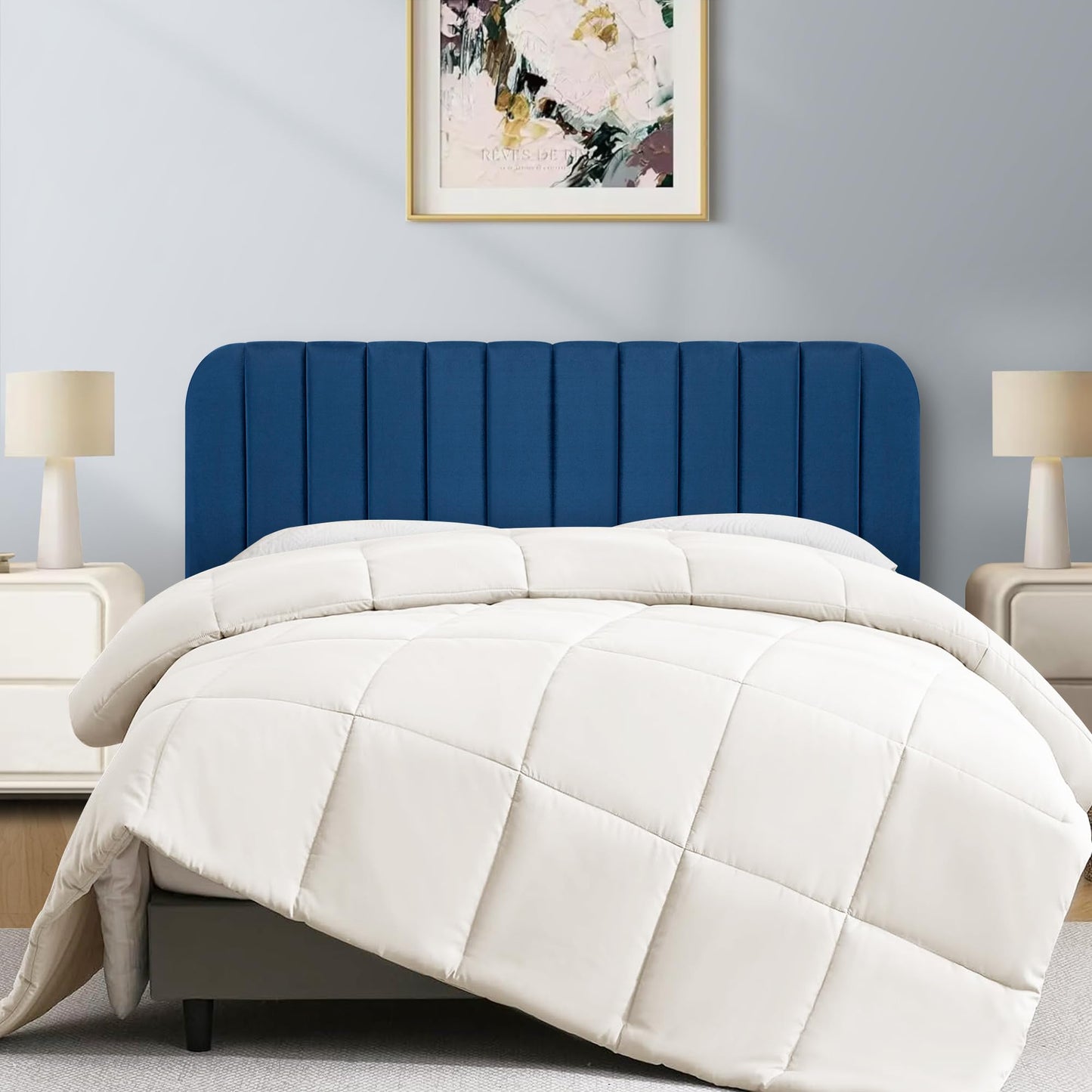 Upholstered Queen Headboard with Metal Legs – Beige