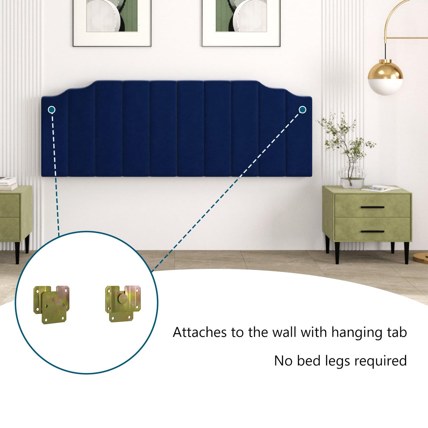 Velvet Wall Mounted Queen Headboard – Black