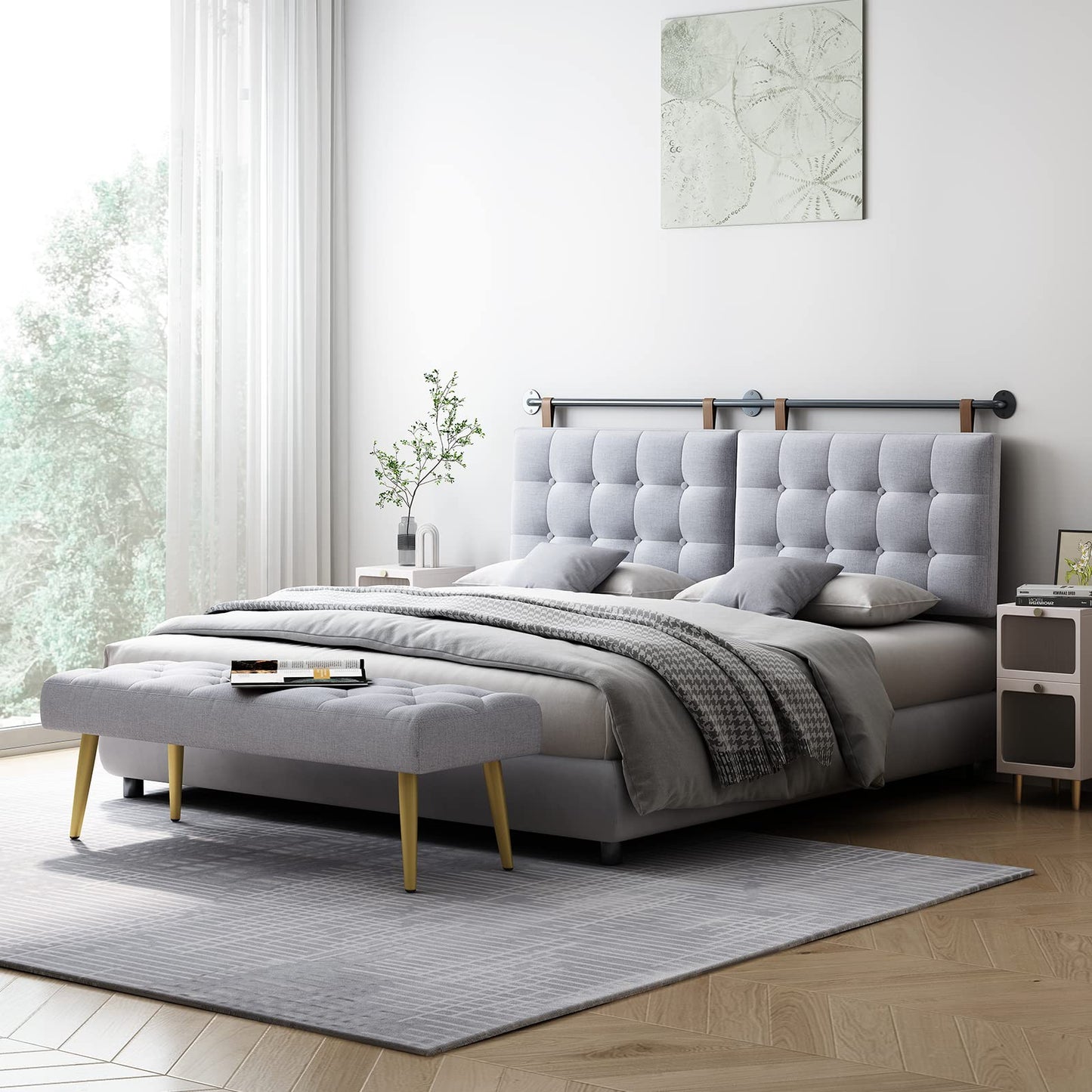 Linen Wall Mounted Queen Headboard – Beige