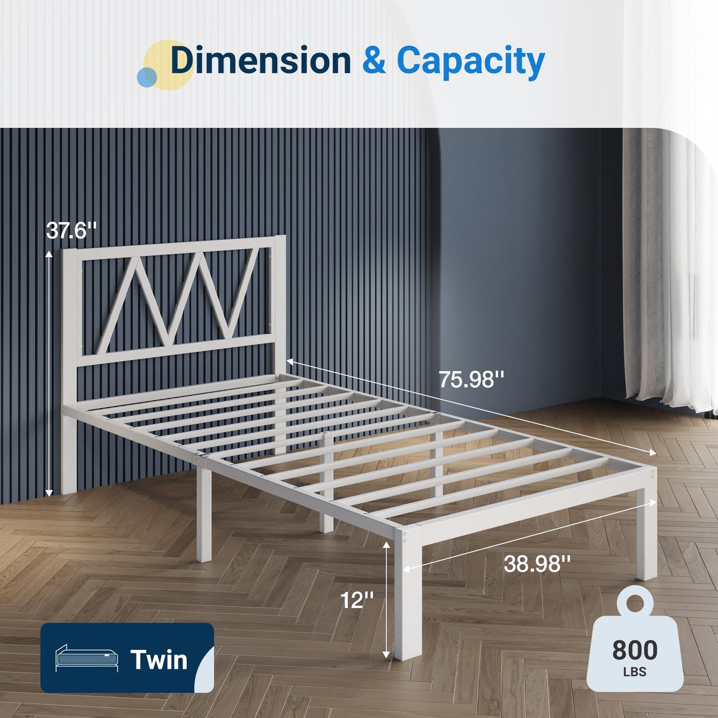 Avenco 14" Twin Metal Bed Frame with Headboard