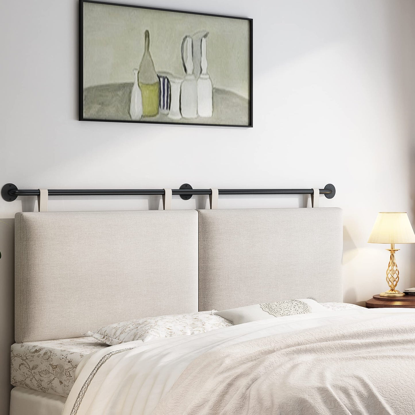 Linen Wall Mounted Queen Headboard – Beige