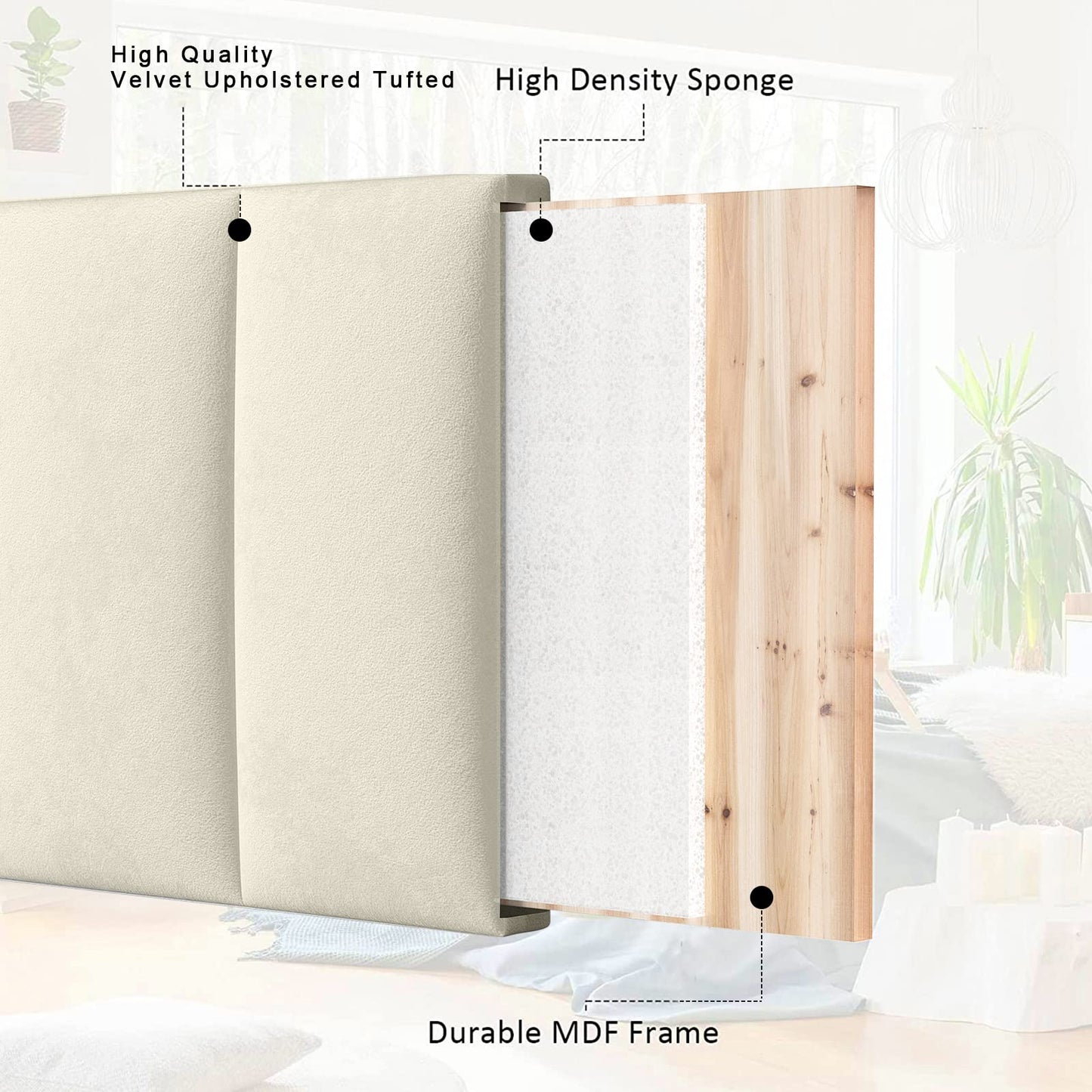 Linen Wall Mounted Queen Headboard – Beige