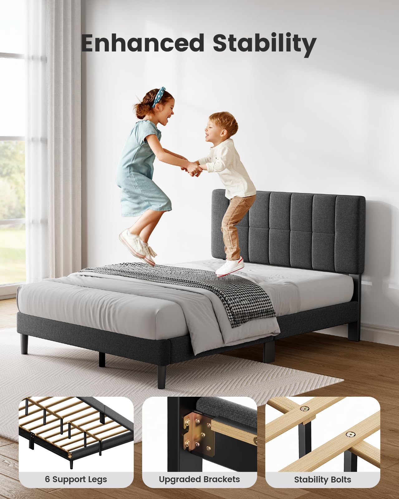 Pipishell Queen Upholstered Platform Bed Frame