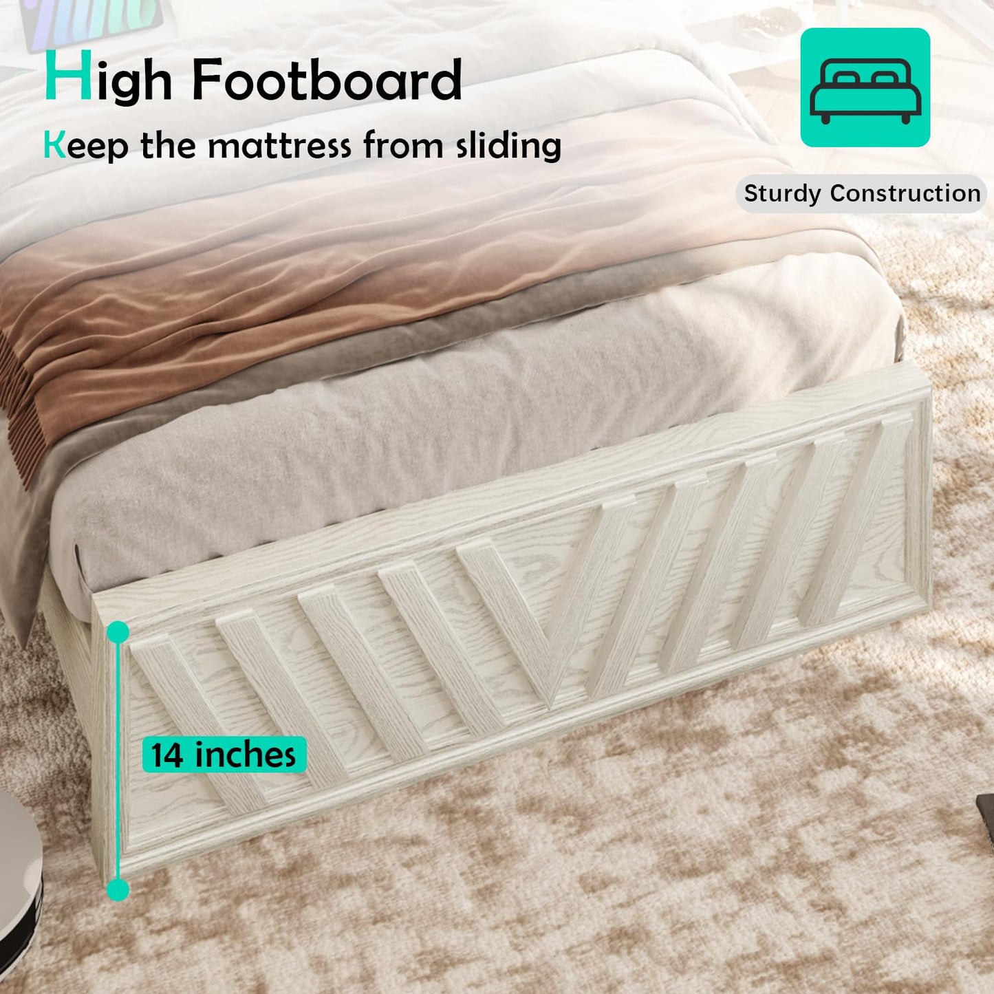 Full Farmhouse Platform Bed (LED & USB)