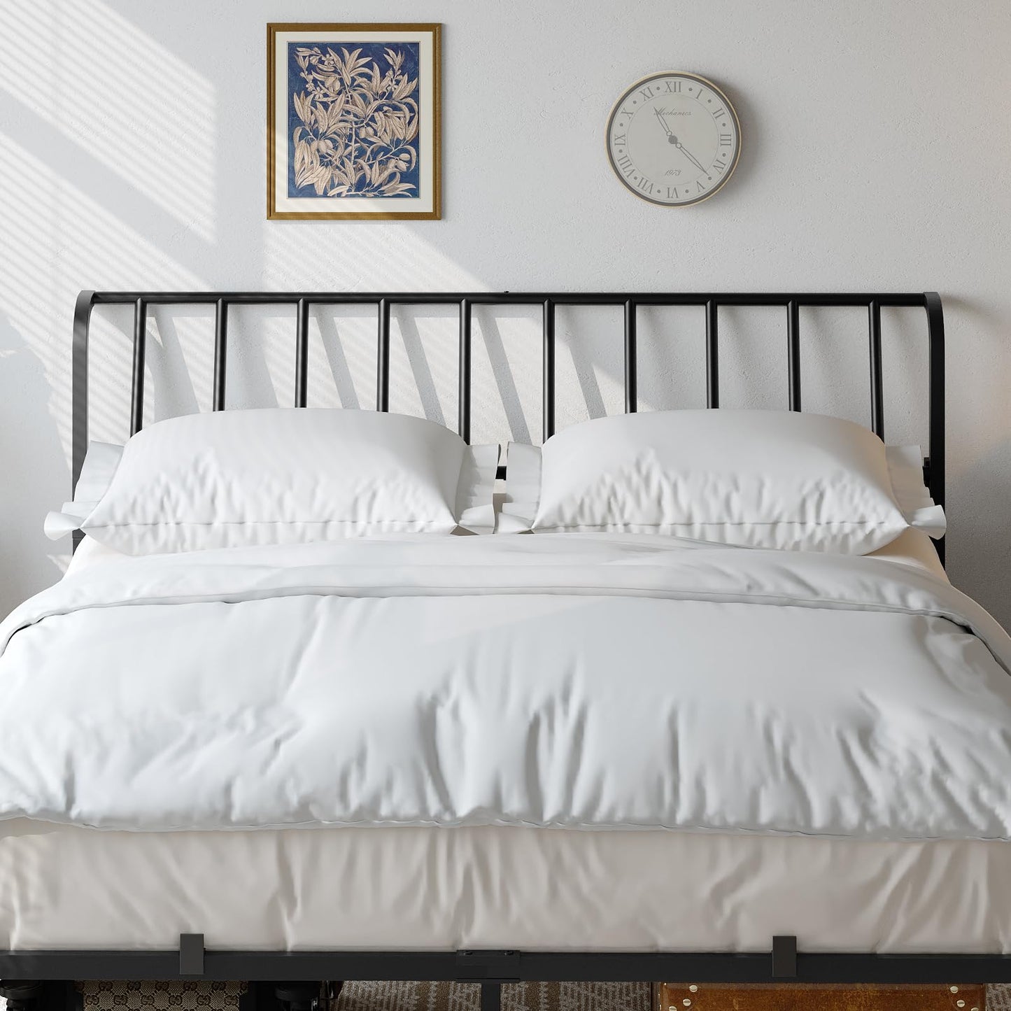 Metal Queen Headboard with Power Strips – Black
