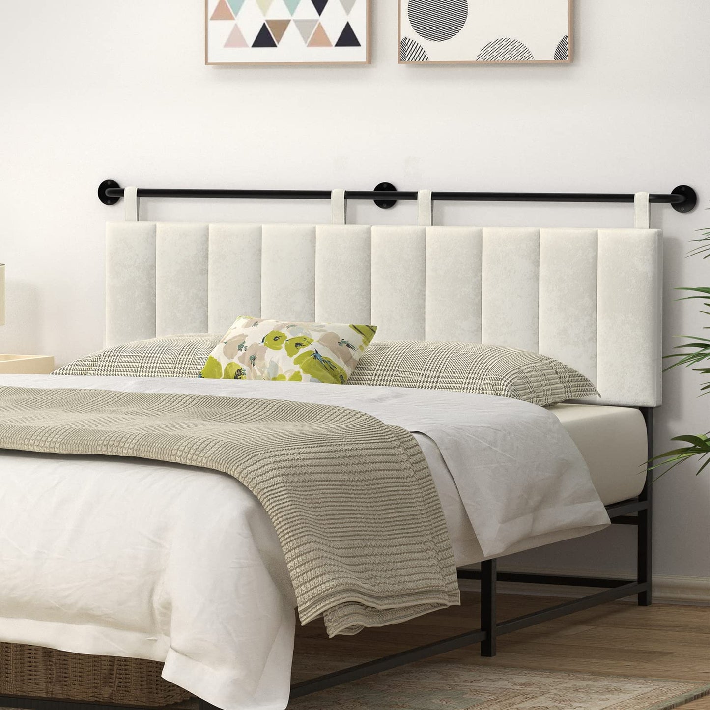 Linen Wall Mounted Queen Headboard – Beige
