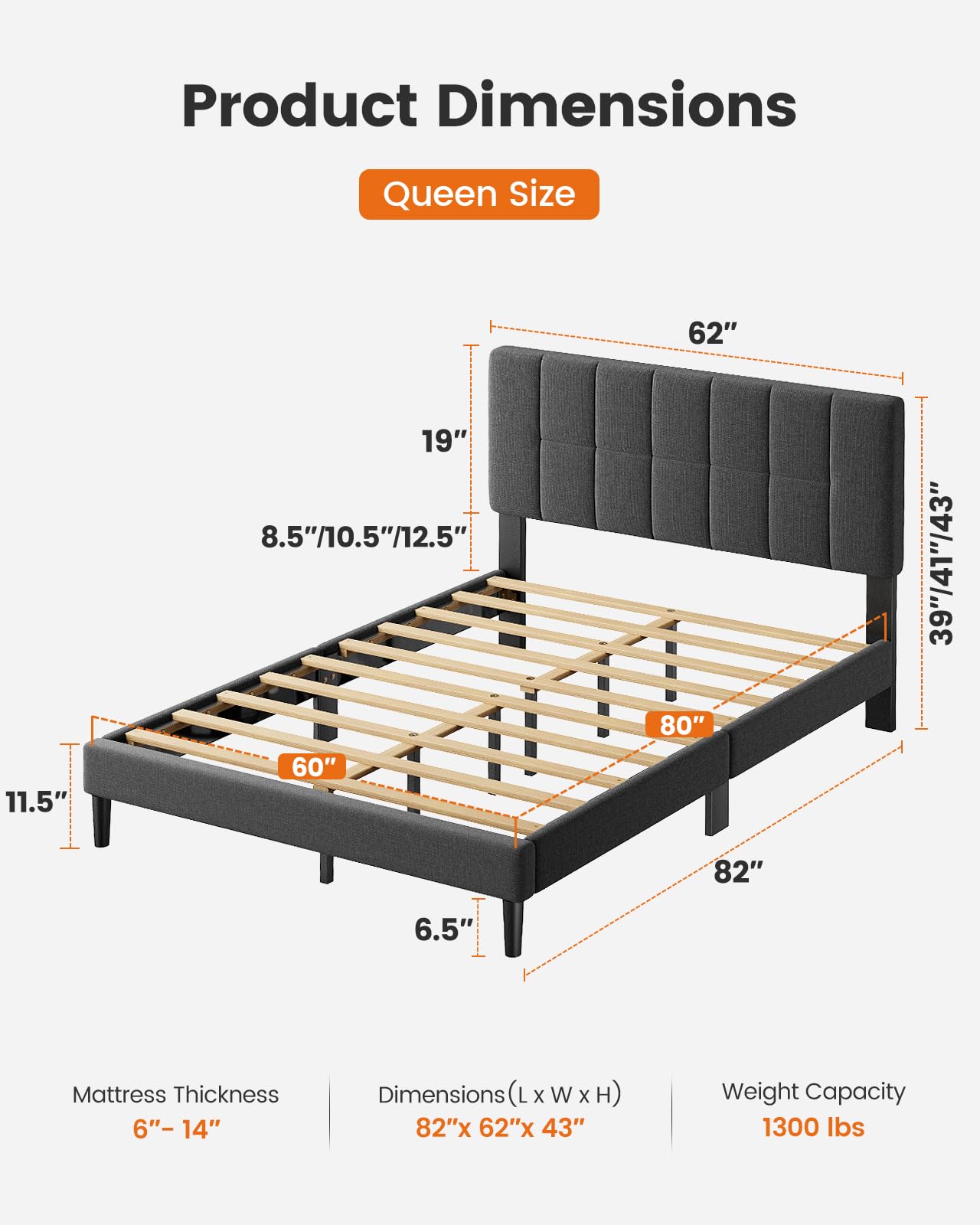 Pipishell Queen Upholstered Platform Bed Frame