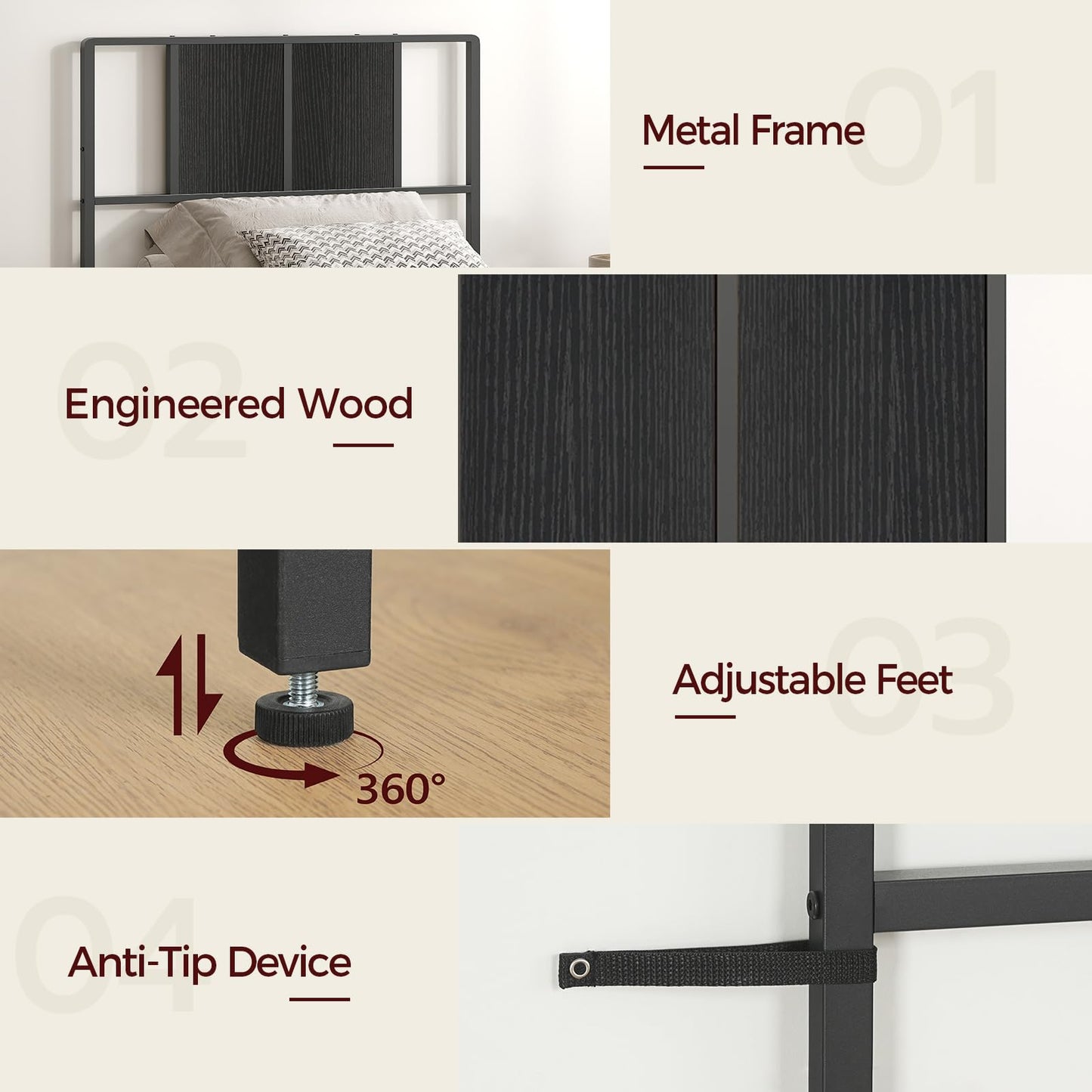 Metal Twin Size Headboard – Black