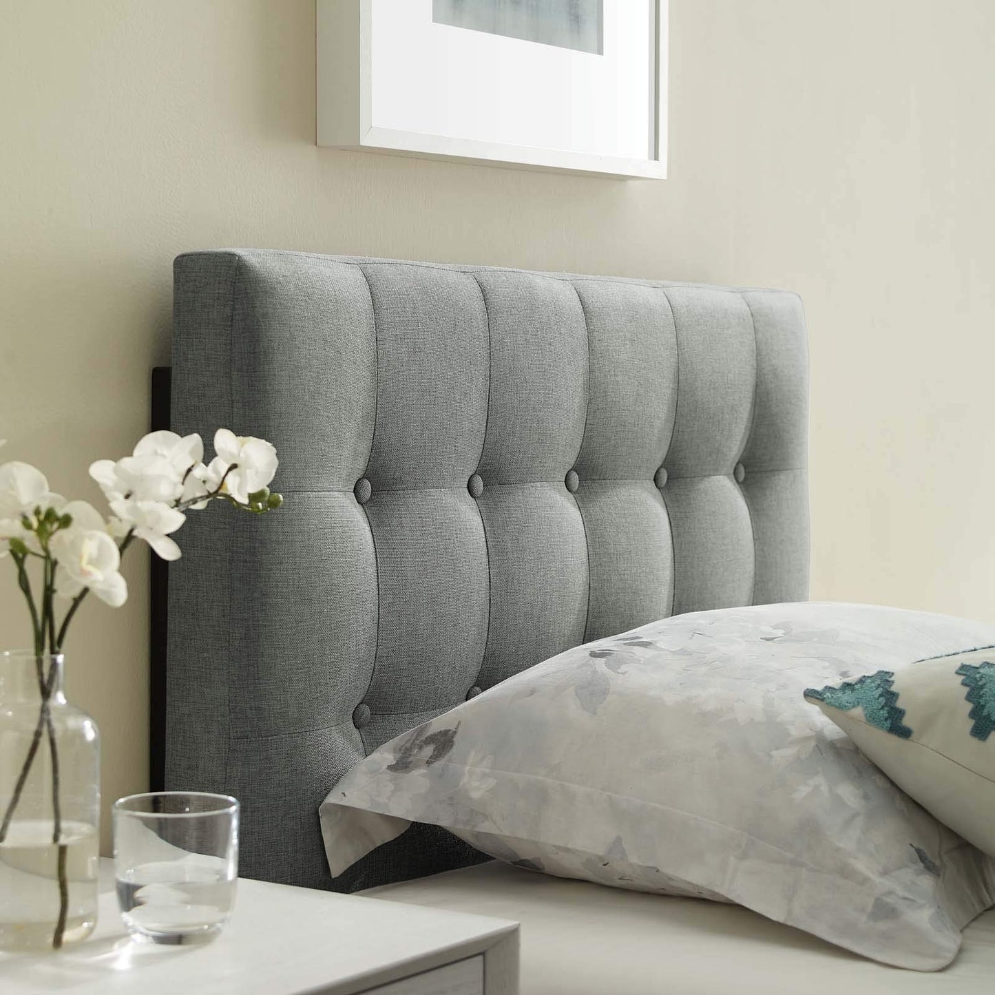 Modway Emily Tufted Button Linen Fabric Upholstered