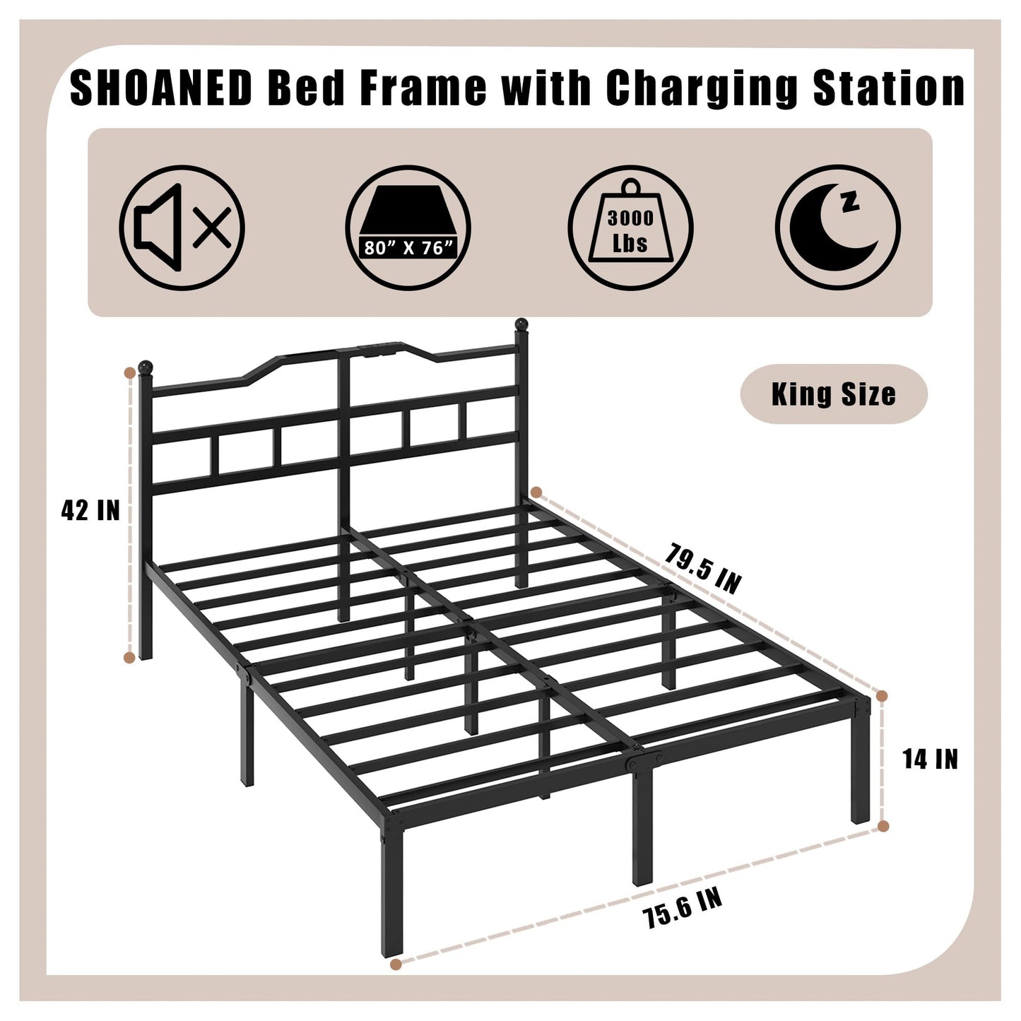 14" Twin Metal Platform Bed Frame with Headboard