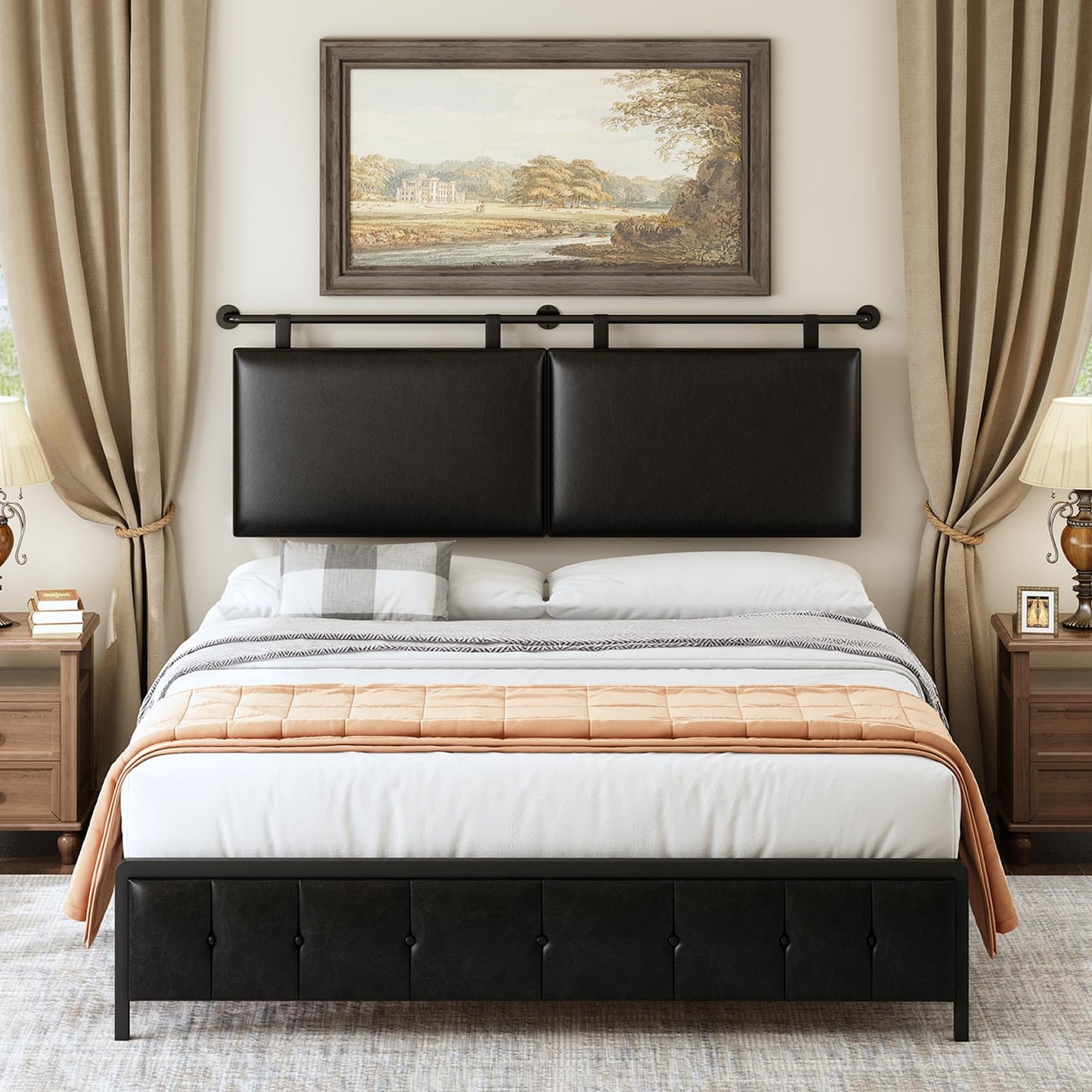 Linen Wall Mounted Queen Headboard – Beige