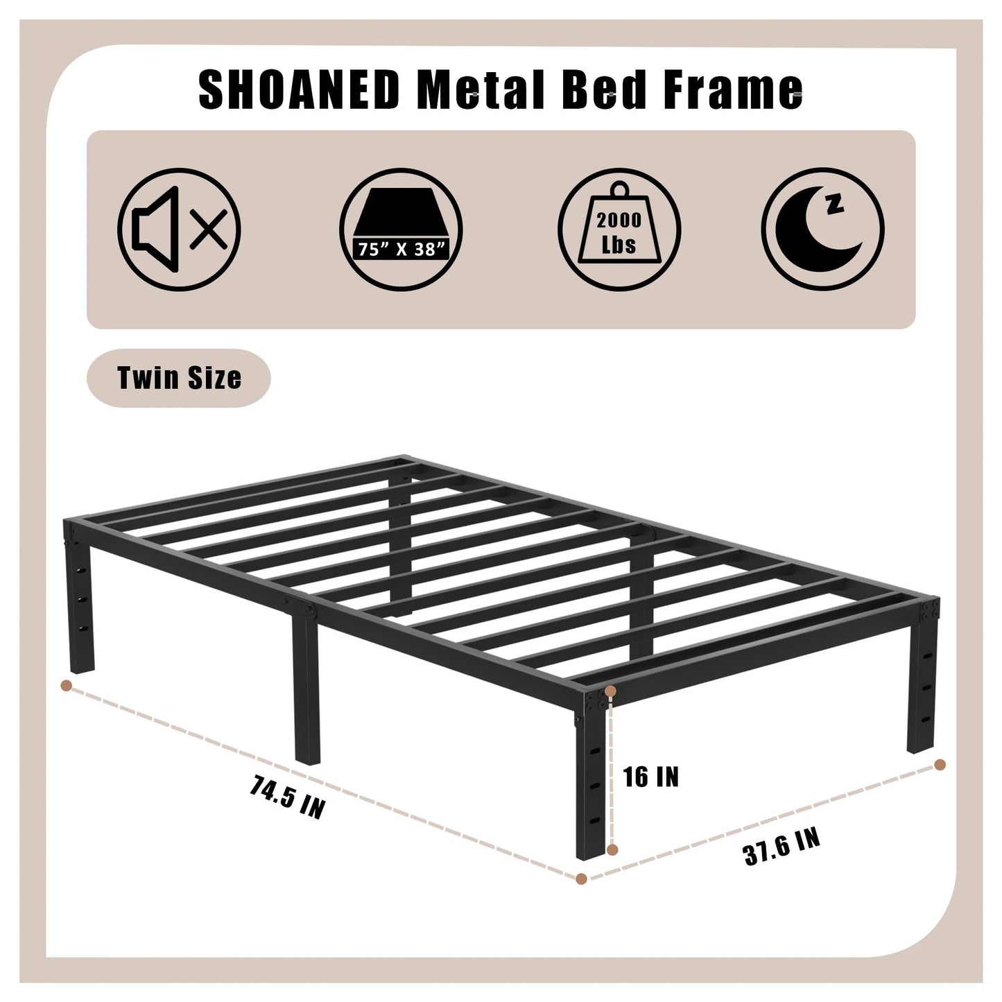 14" Twin Metal Platform Bed Frame with Headboard