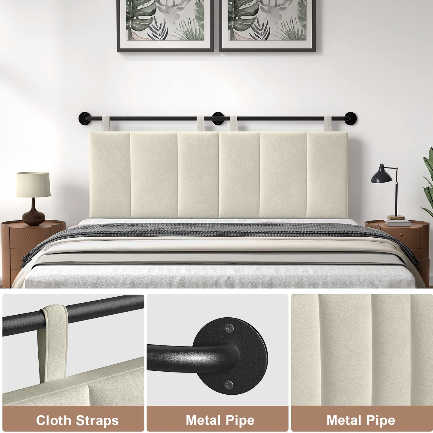 Linen Wall Mounted Queen Headboard – Beige