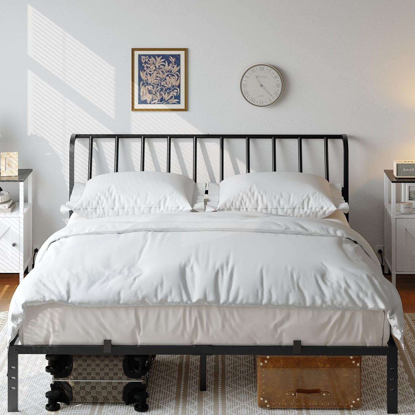 Metal Queen Headboard with Power Strips – Black