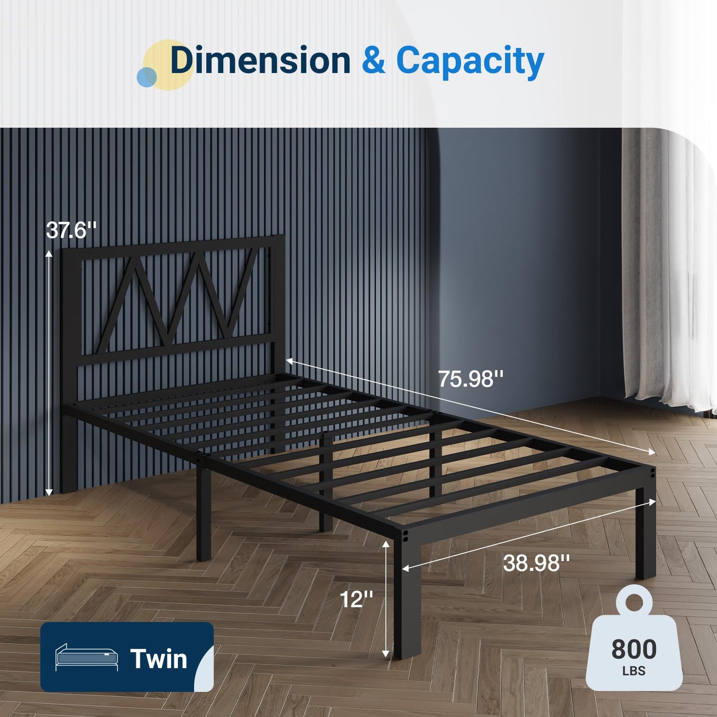 Avenco 14" Twin Metal Bed Frame with Headboard