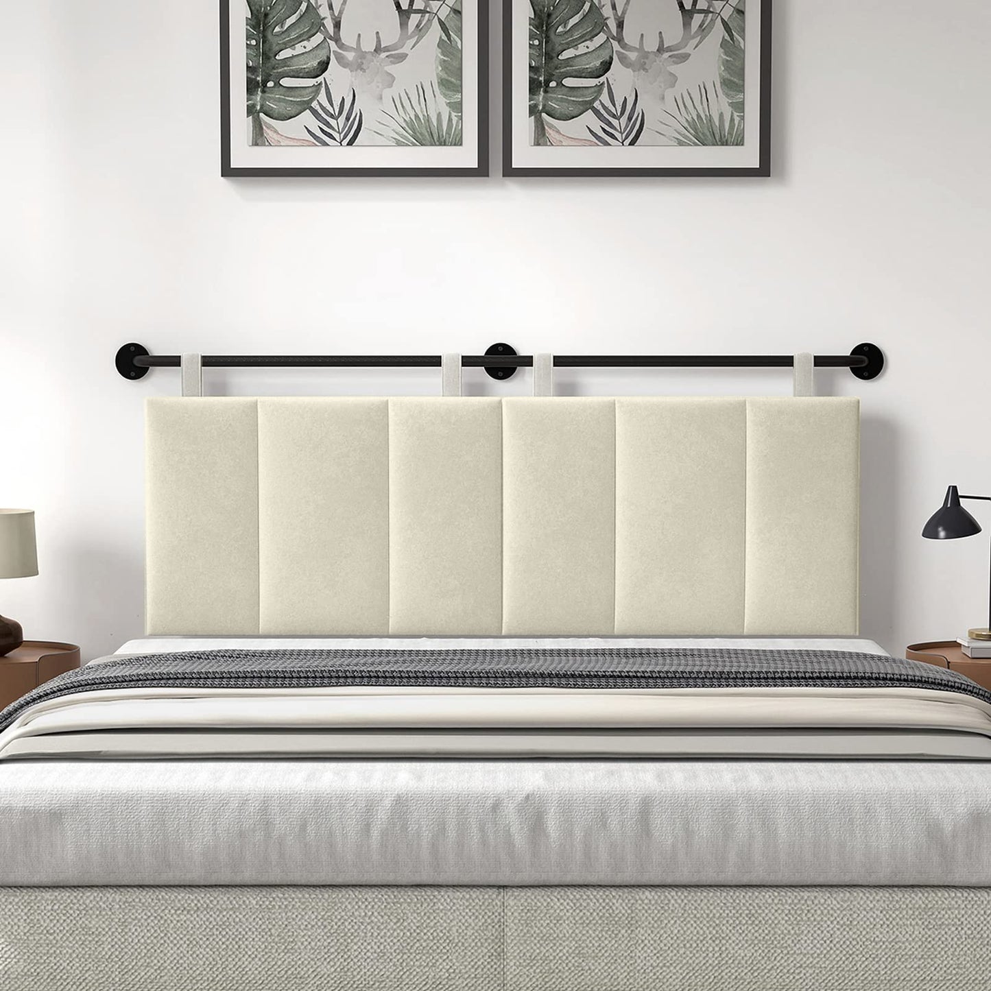 Linen Wall Mounted Queen Headboard – Beige