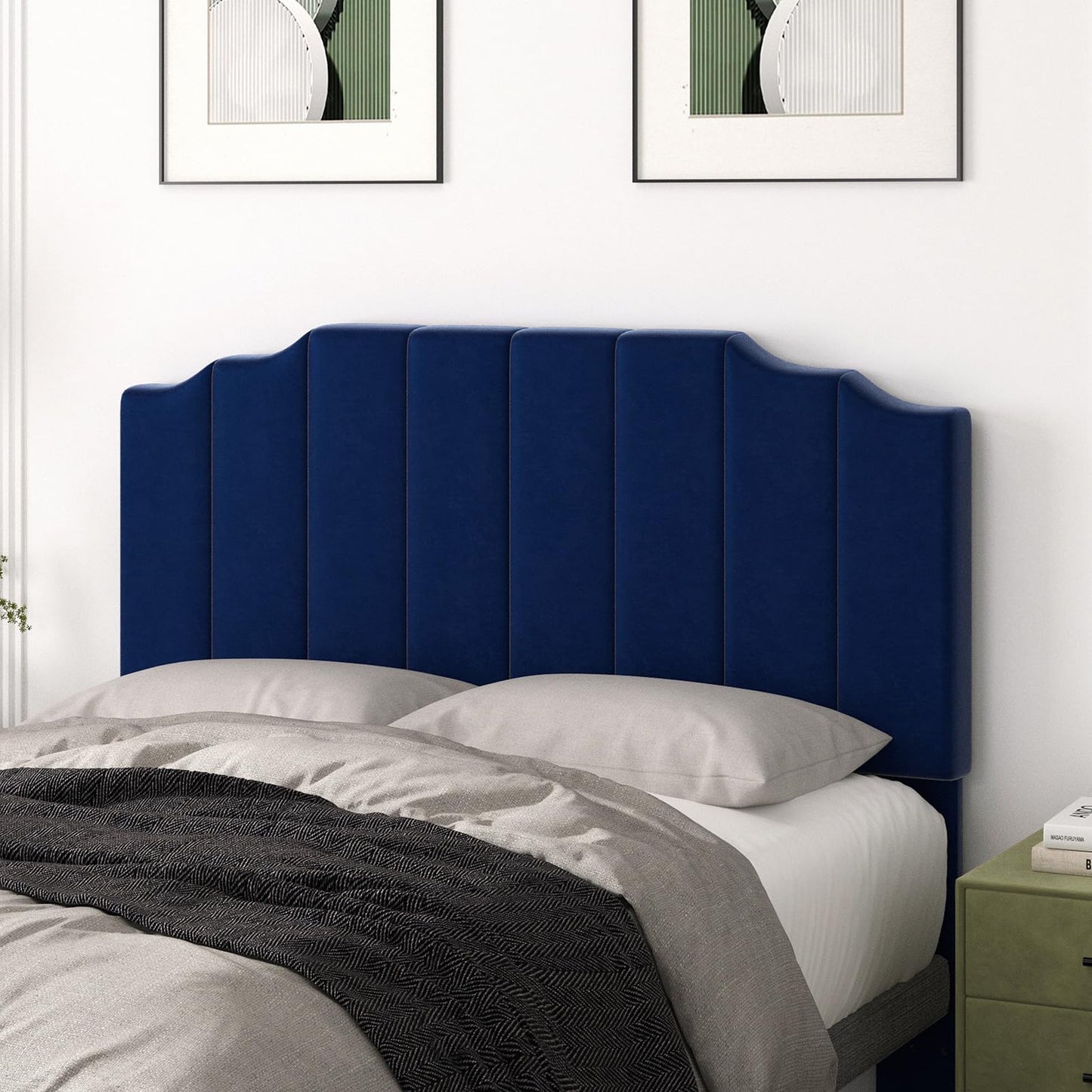 Velvet Wall Mounted Queen Headboard – Black