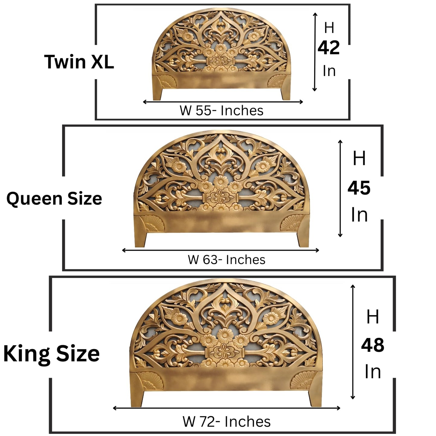 Balinese King Headboard – Half Moon Gold Finish