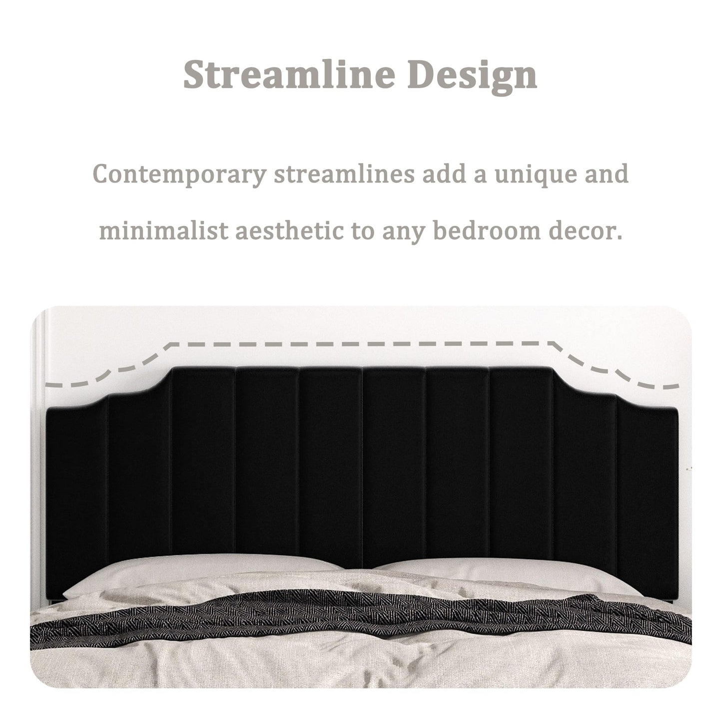 Velvet Wall Mounted Queen Headboard – Black