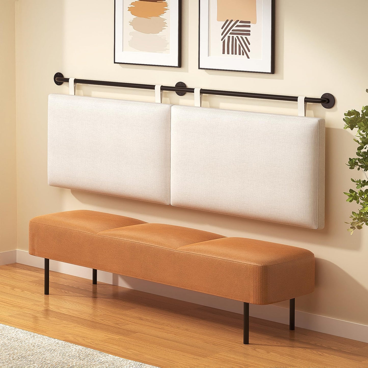 Linen Wall Mounted Queen Headboard – Beige
