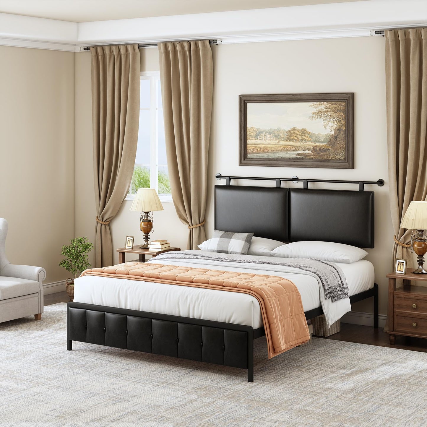 Linen Wall Mounted Queen Headboard – Beige