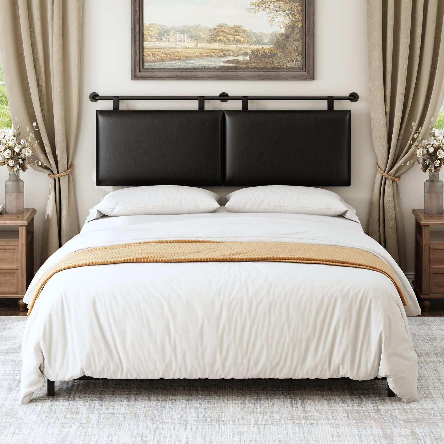 Linen Wall Mounted Queen Headboard – Beige