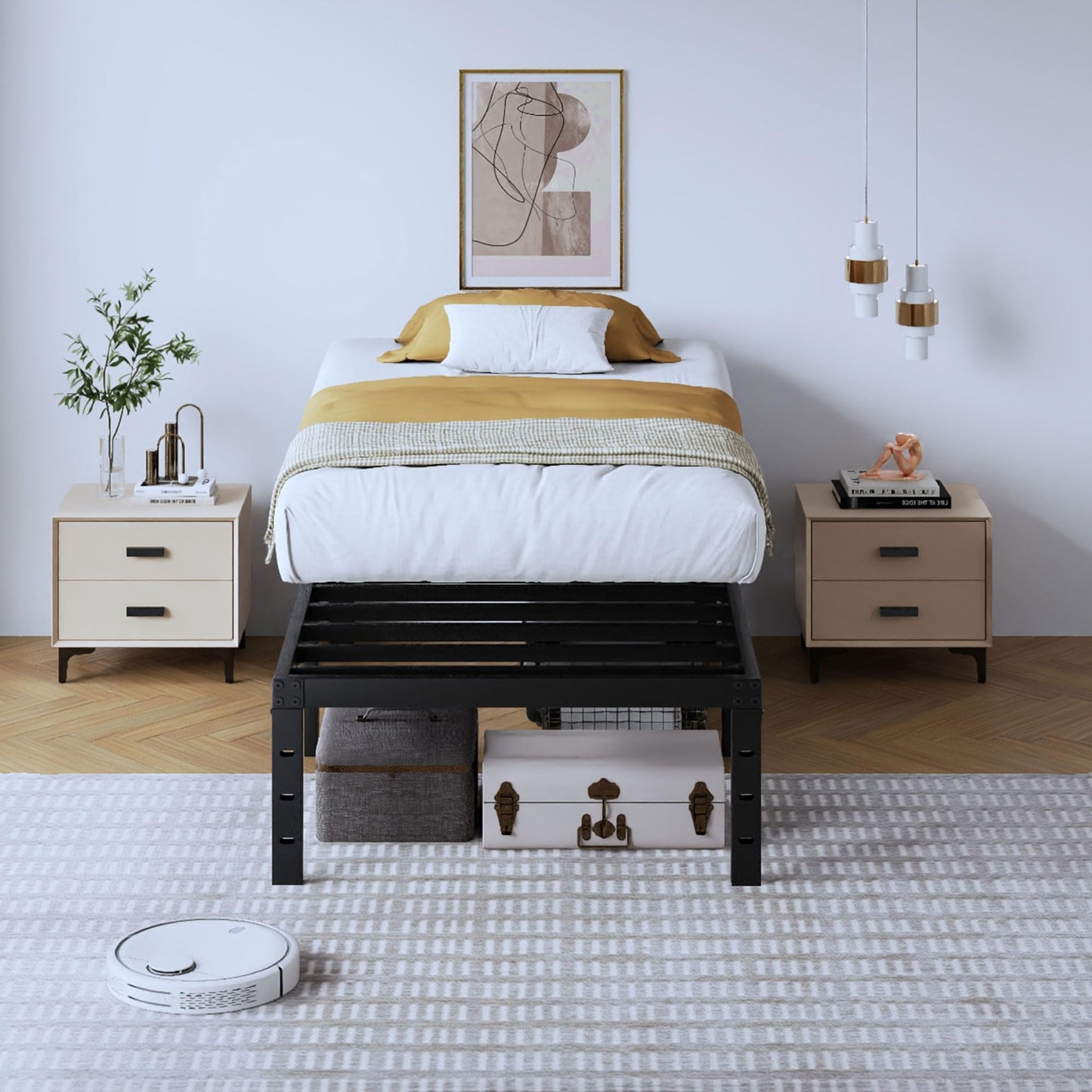 14" Twin Metal Platform Bed Frame with Headboard