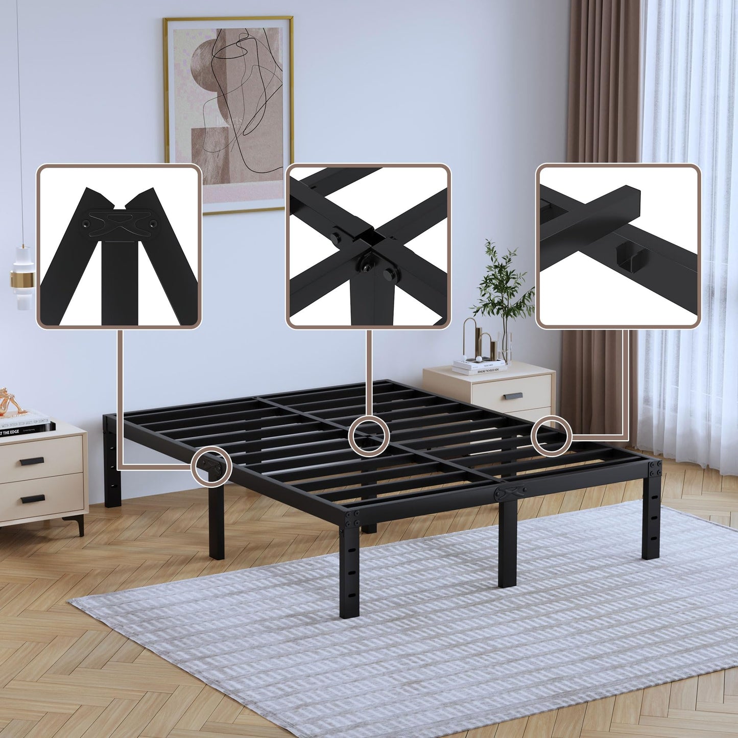 14" Twin Metal Platform Bed Frame with Headboard